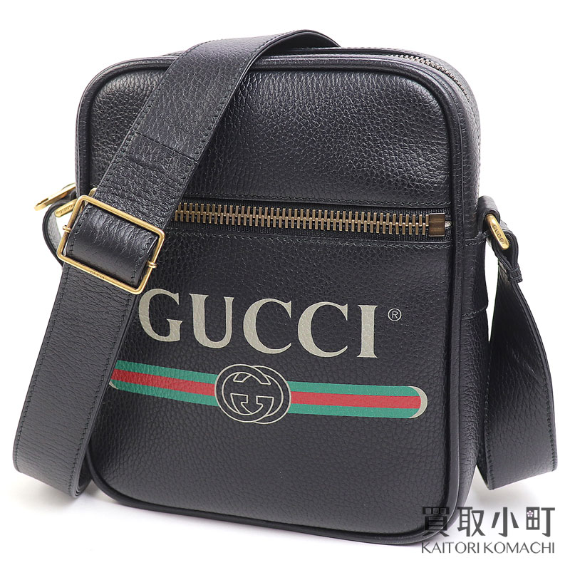 【最大1万円OFFクーポン! 4/20～】【美品】グッチ 【GUCCI】グッチプリント レザーショルダーバッグ ブラック ヴィンテージロゴ クロスボディ 斜め掛け 523591 0QRAT 8163 GG Print Leather Shoulder Bag【Aランク】【中古】【中古】
