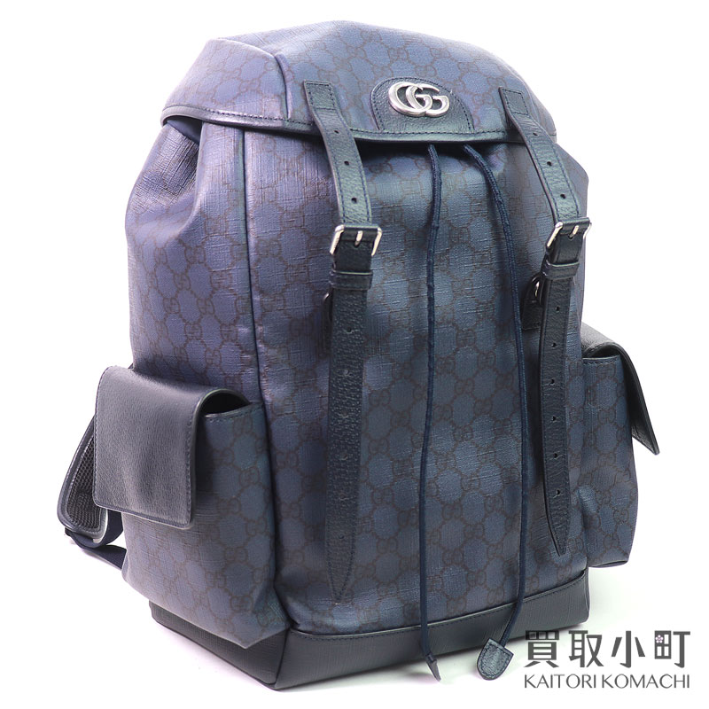 【美品】グッチ【GUCCI】オフィディア ミディアム バックパック GGスプリーム キャンバス ブルー&ブラック リュックサック デイパック メンズ 598140 FABHU 8442 OPHIDIA GG BACK PACK【Aランク】【中古】