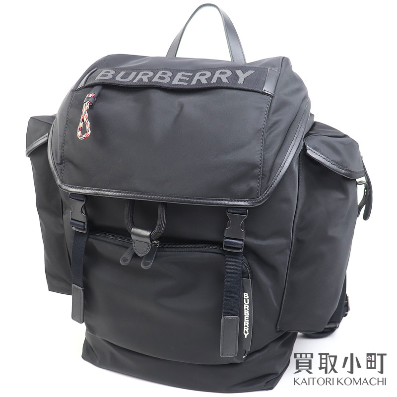 【美品】赤ちょうちんバリー【BURBERRY】レンジャー ロゴタイプ科目 うしろ側風呂敷き包み 黒いこと ナイロン 背嚢 デイパック 8010607 110985 A1189 RANGER LOGO DETAIL BACKPACK【A価値づける】【中古】