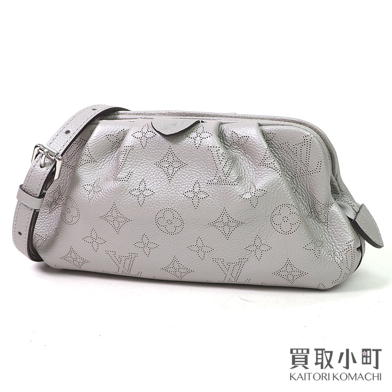 【美品】ルイヴィトン【LOUIS VUITTON】M80904 スカラ ミニ ショルダーバッグ モノグラムマヒナ シルバー パーフォレーション カーフレザー パンチング ポシェット 斜め掛け LV SCALA MINI POUCH MAHINA【Aランク】【中古】