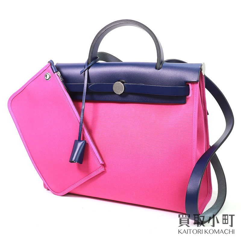 【美品】エルメス 【HERMES】 叫び泣き御徒面子 ジップ31 トートバッグ トワルオフィシエ マグノリア ブルーサフィール 2WAY肩先 ハンドバック 068675CK HERBAG ZIP PM【A序列付ける】【中古】