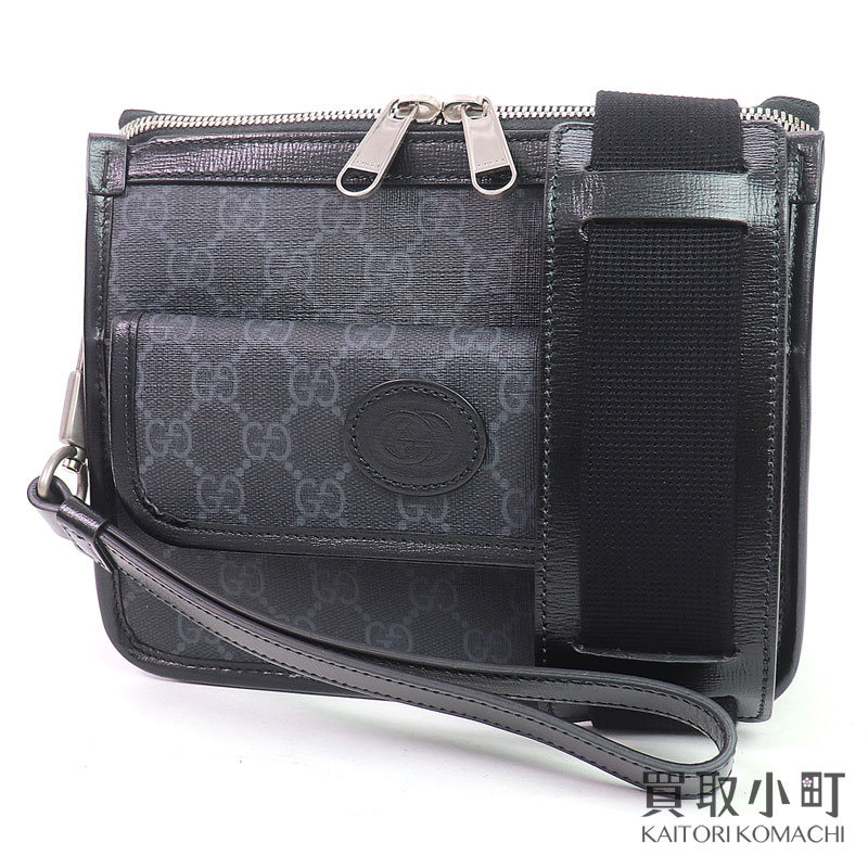 【美品】グッチ【GUCCI】インターロッキングG付き添い人 伝達人御徒面子 GGスプリーム 帆布 薄墨色＆黒いこと 差し交わす上半身 曲がった掛け ショルダーバッグ 商品目録ネットボール 2WAY クラッチペダル 674164 MESSENGER BAG【A価値づける】【中古】