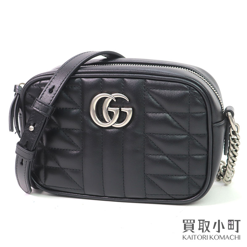 【美品】グッチ 【GUCCI】GGマーモント ミニ 写真機御徒面子 黒いことなめし革 ダブルG キルティング チェーン店肩部 ポシェット 曲がった掛け 634936 UM8BN 1000 GG MARMONT MINI SHOULDER BAG【SA価値づける】【中古】