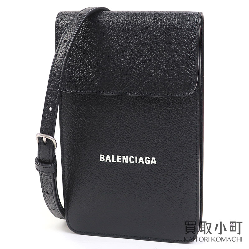 【美品】バレンシアガ【BALENCIAGA】現ナマ 電話機＆歌留多保持者 カーフレザー 黒いこと スマホケース 電話機保持者 ショルダーバッグ ポシェット 曲がった掛け 640536 #T CASH PHONE HOLDER【A価値づける】【中古】