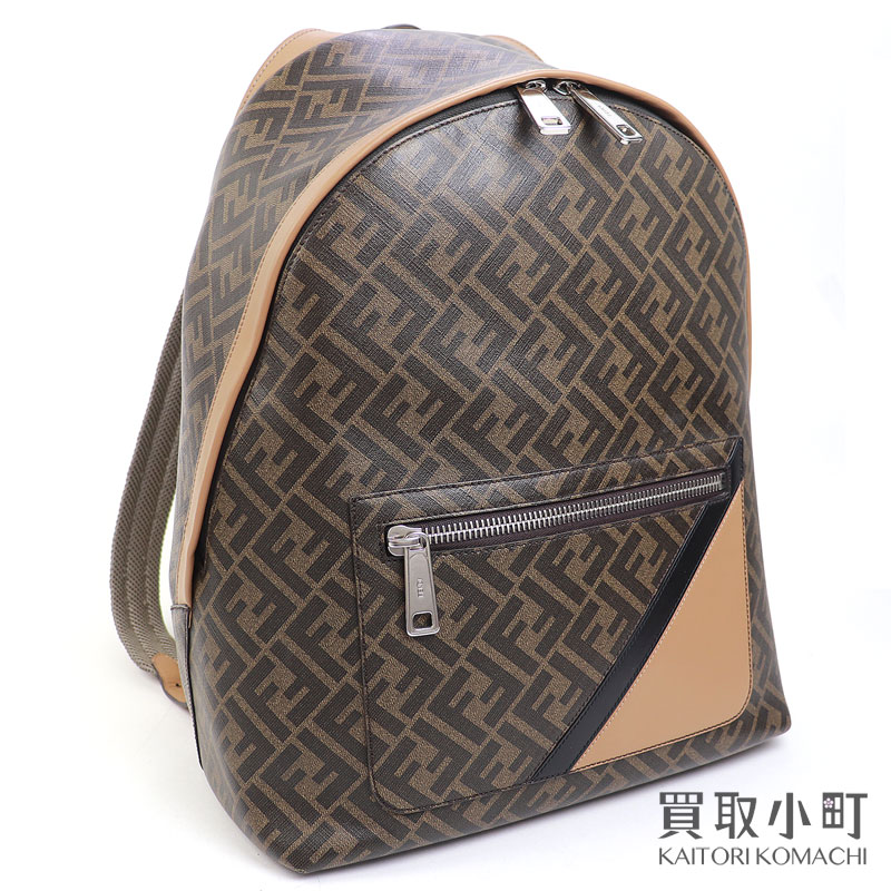 【美品】フェンディ 【FENDI】 ダイアゴナル キオード 並み並み 赤銅色FF帆布 うしろ側風呂敷き包み 背嚢 デイパック ズッカ柄 7VZ076 A9XS F1IKC DIAGONAL FENDI CHIODO MEDIUM 【A価値づける】【中古】