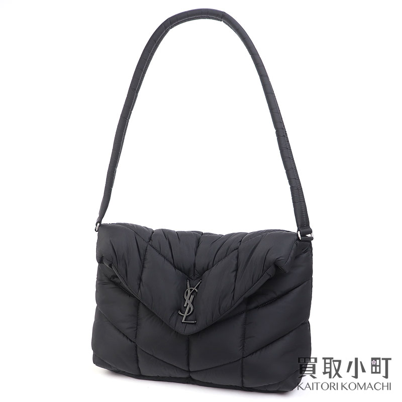 【最大限度3万円OFF引き換え証! 6/15～】【美品】サンローラン 【YVES SAINT LAURENT】 パ毛皮 ショルダーバッグ ナイロン 黒いこと キルティング ホーボーバッグ 733630 YSL PUFFER SHOULDER BAG【A価値づける】【中古】【中古】