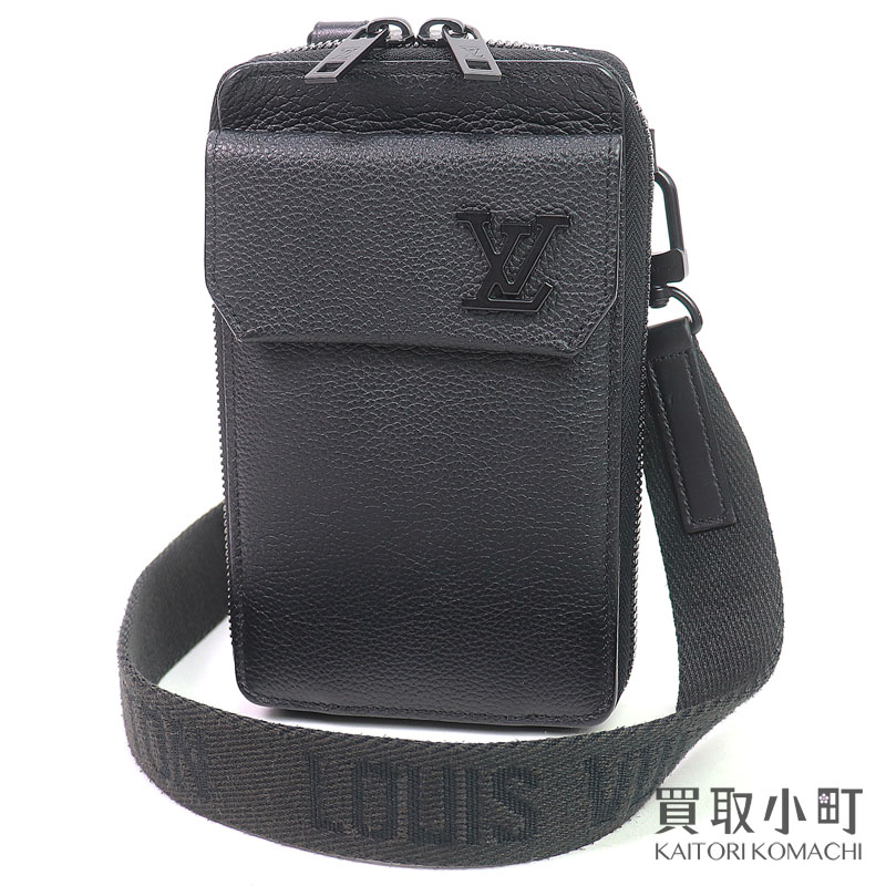 ルイヴィトン 【LOUIS VUITTON】M57089 電話機合切袋 アエログラム グレインレザー 黒いこと ミニショルダーバッグ 電話機保持者 LVかしら文字 ポシェット ウォレット 曲がった掛け LV PHONE POUCH AEROGRAM【AB位置づける】【中古】