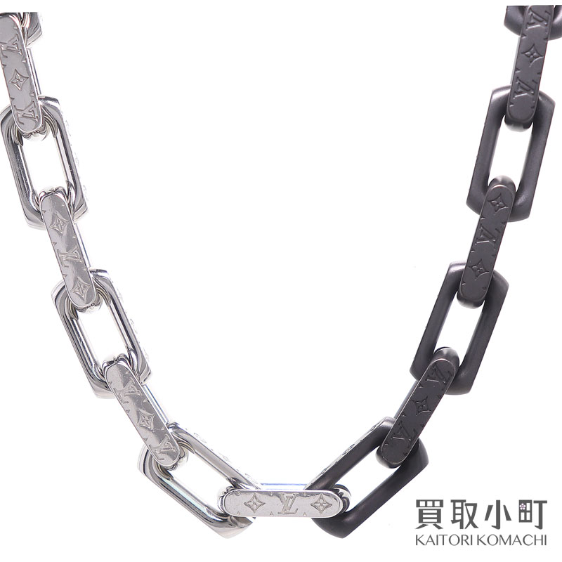 【最大限度1万円OFFクーポン券! 6/10～】【美品】ルイヴィトン【LOUIS VUITTON】M00677 頸飾り モノグラム チェーン店 頸飾り  しろがね色×黒いこと メンズ 添え物 流行り物宝飾品 LV MONOGRAM CHAIN NECKLACE【A幽客【中古】