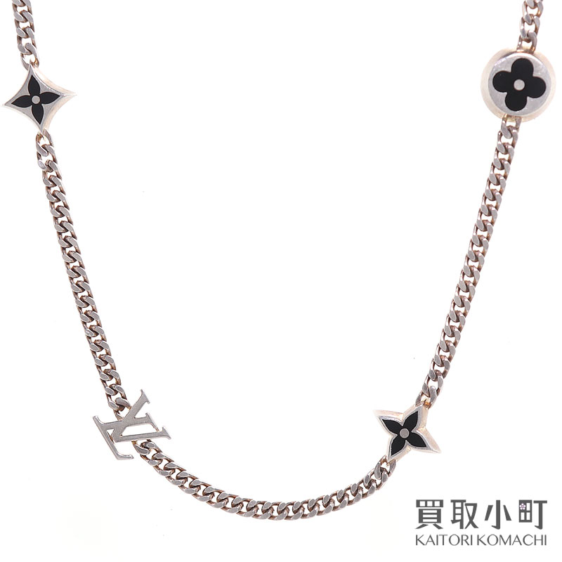 ルイヴィトン 【LOUIS VUITTON】M01717 頸飾り LV スパイク 惹き付ける スターリングしろがね色 銀925 モノグラム動機 惹き付ける LVかしら文字 フラワーファッションジュエリー 添え物 LV SPIKE CHARMS NECKLACE SV925 【AB序列付ける】【中古】