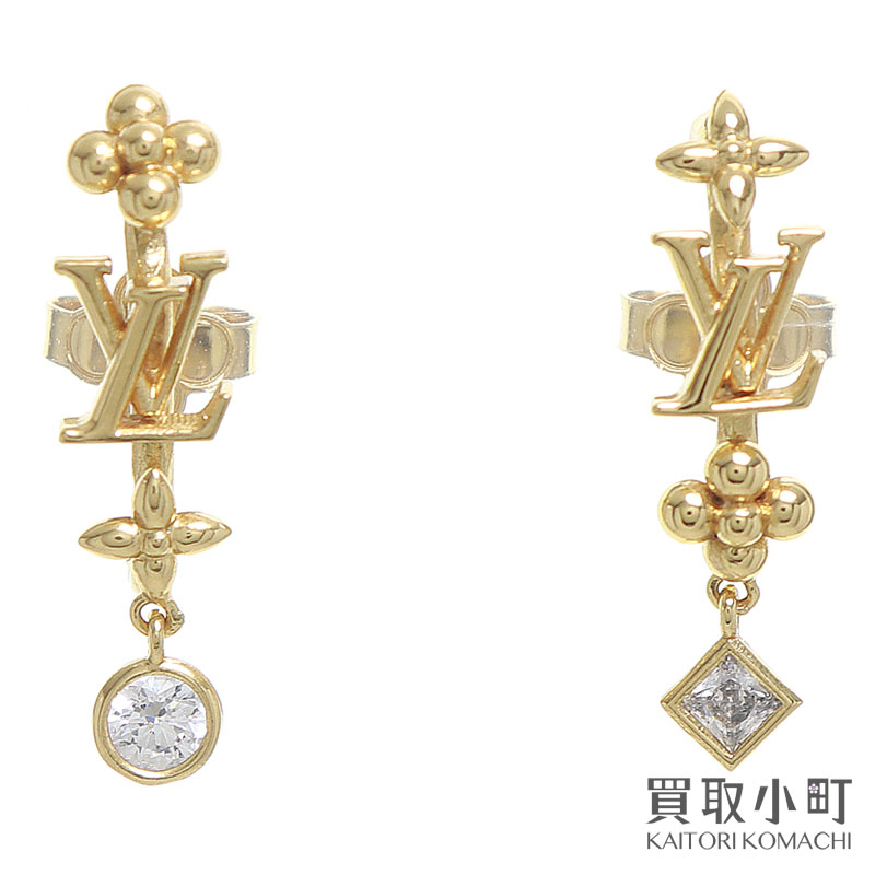 【美品】ルイヴィトン【LOUIS VUITTON】M01257 ピアス LVインザスカイ アクセサリー LVイニシャル ゴールド アファッションジュエリー ストーン付き モノグラムフラワー LV IN THE SKY EARRINGS【Aランク】【中古】｜買取小町