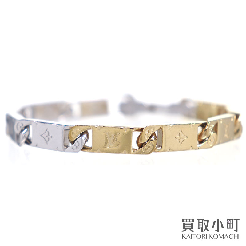 ルイヴィトン【LOUIS VUITTON】M1306M 腕輪 モノグラム タイドアップ ゴールド\u0026しろがね色 M大いさ ブラスレ メンズ 添え物 流行り物宝飾品 BRACELET MONOGRAM TIED UP【AB序列付ける】【中古】