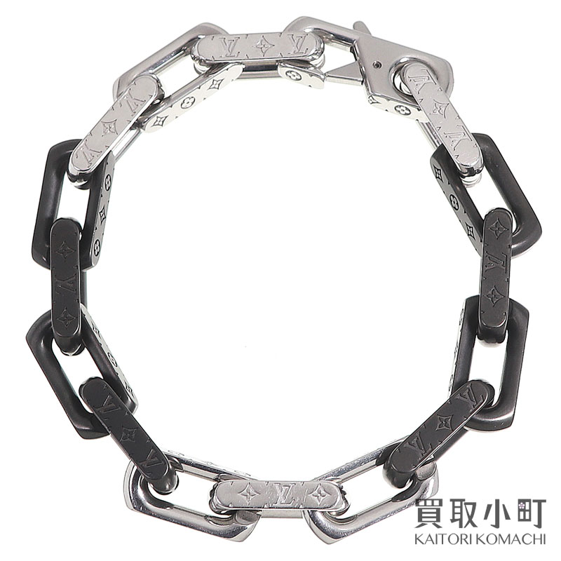 【美品】ルイヴィトン【LOUIS VUITTON】M00687 腕輪 モノグラムチェーン店 黒いこと しろがね色  ブラスレ L大きさ 佩び物 流行り物宝飾品 BRACELET CHAIN MONOGRAM【A価値づける】【中古】