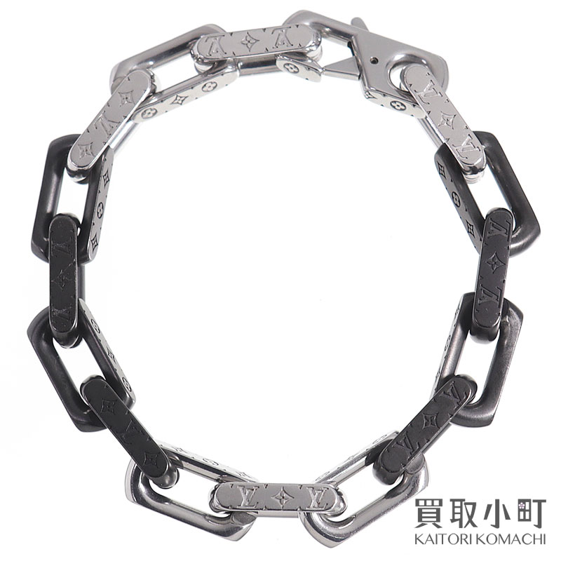 ルイヴィトン【LOUIS VUITTON】M00687 腕輪 モノグラムチェーン店 黒いこと しろがね色  ブラスレ L大きさ 佩び物 流行り物宝飾品 BRACELET CHAIN MONOGRAM【AB価値づける】【中古】
