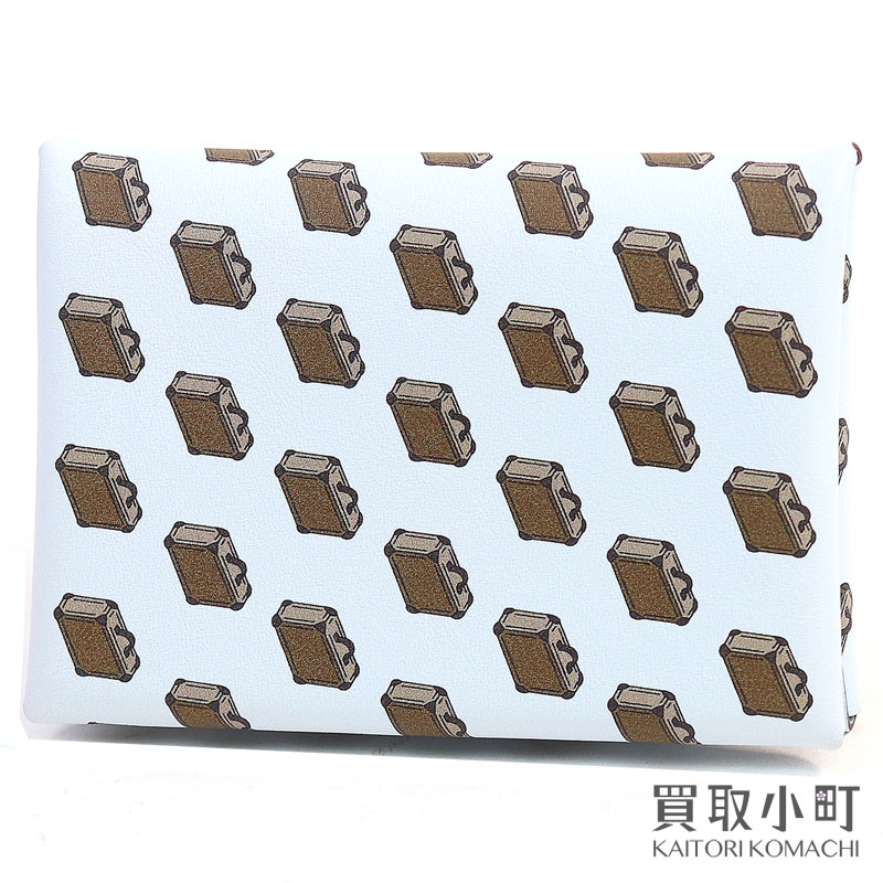 【美品】エルメス 【HERMES】 カルヴィ デュオ カードケース トランク柄 ヴォースイフト ブルーブリュム 名刺入れカルビ カードホルダー コインケース ウォレット 086442CK CALVI DUO CARD HOLDER 【SAランク】【中古】