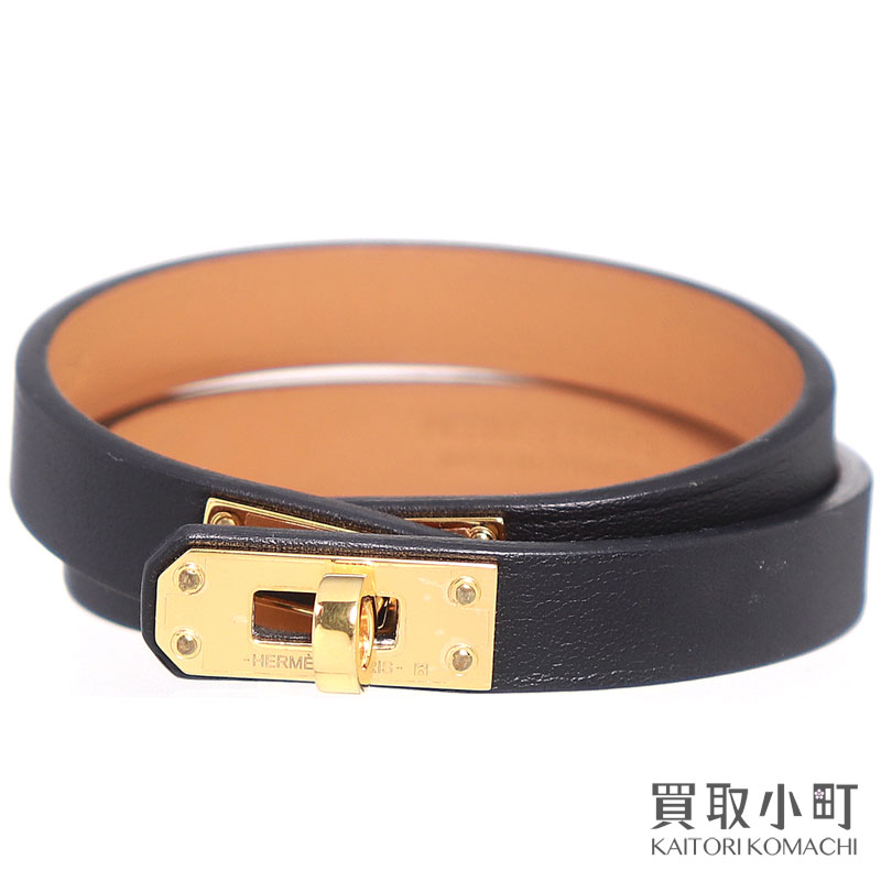 【未使用品】エルメス【HERMES】レザーブレスレット ミニケリー ドゥブルトゥール ブラック ヴォースウィフト ゴールデンイエローバックル ダブルトゥール 2重巻き アクセサリー H081182CC 89 T2 MINI KELLY DOUBLE TOUR LEATHER BRACELET 【Sランク】【新品同様】|買取小町