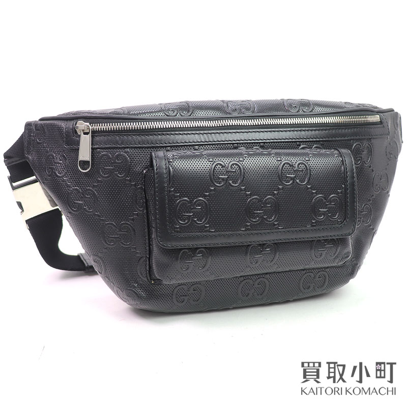 【美品】グッチ【GUCCI】GGエンボス ベルトバッグ ブラック カーフスキン クロスボディ ショルダーバッグ 斜め掛け パンチングレザー 645093 1W3CN 1000 GG EMBOSSED BELT BAG【Aランク】【中古】