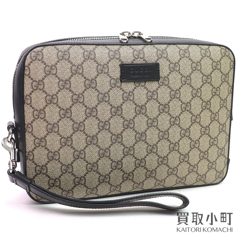 【美品】グッチ【GUCCI】GGスプリーム クラッチペダル 商品目録ネットボール ベージュ×黒いこと 二番目御徒面子 ポシェット リストストラップ付き添い人 450949 K5RMN 9769 GG SUPREME CLUTCH BAG【A位置づける】【中古】