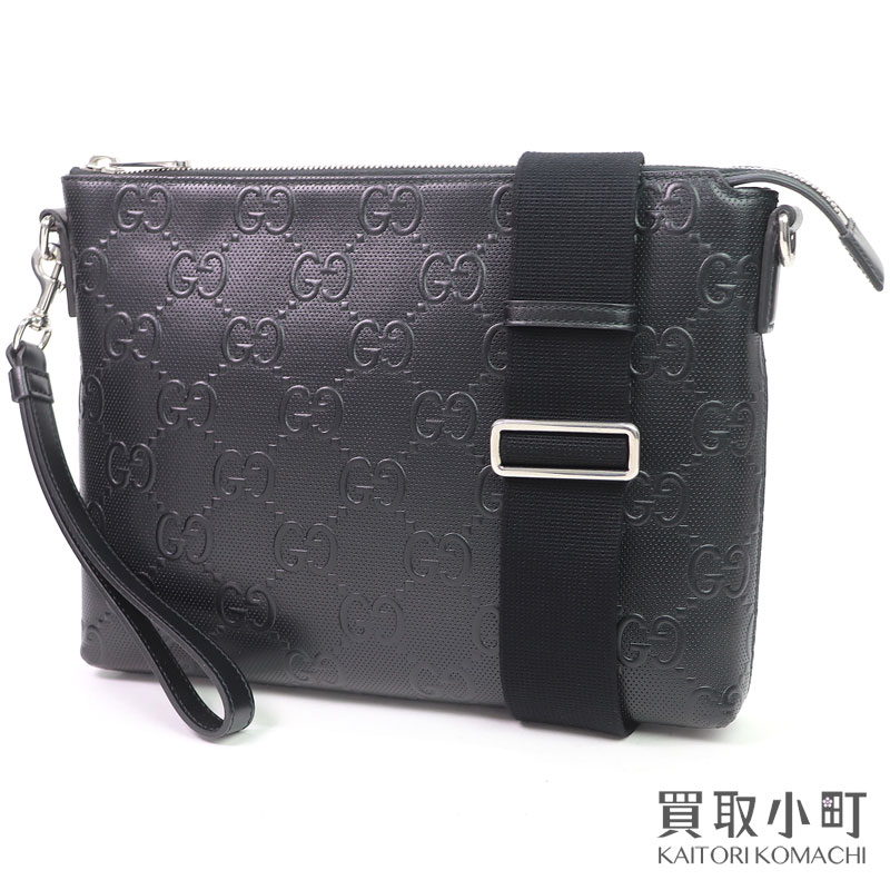 【美品】グッチ【GUCCI】GGエン主任者 並み並み 伝達人御徒面子 黒いこと メンズ ショルダーバッグ クラッチペダル 曲がった掛け GGエンボスカーフスキン 696009 1W3CN 1000  GG EMBOSSED MESSENGER BAG【A位置づける】【中古】