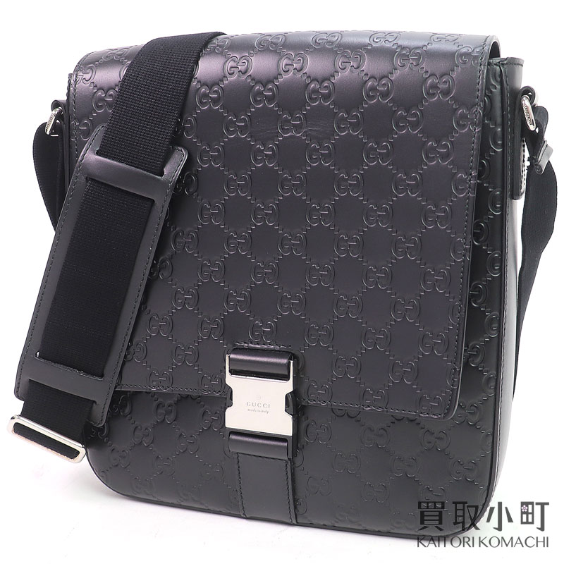 【美品】グッチ【GUCCI】グッチシグネチャー なめし革 伝達人御徒面子 黒いこと カーフスキン メンズ はりつけ台上半身 ショルダーバッグ 曲がった掛け 406368 CWCBX 1000 GUCCI SIGNATURE MESSENGER BAG【A位置づける】【中古】
