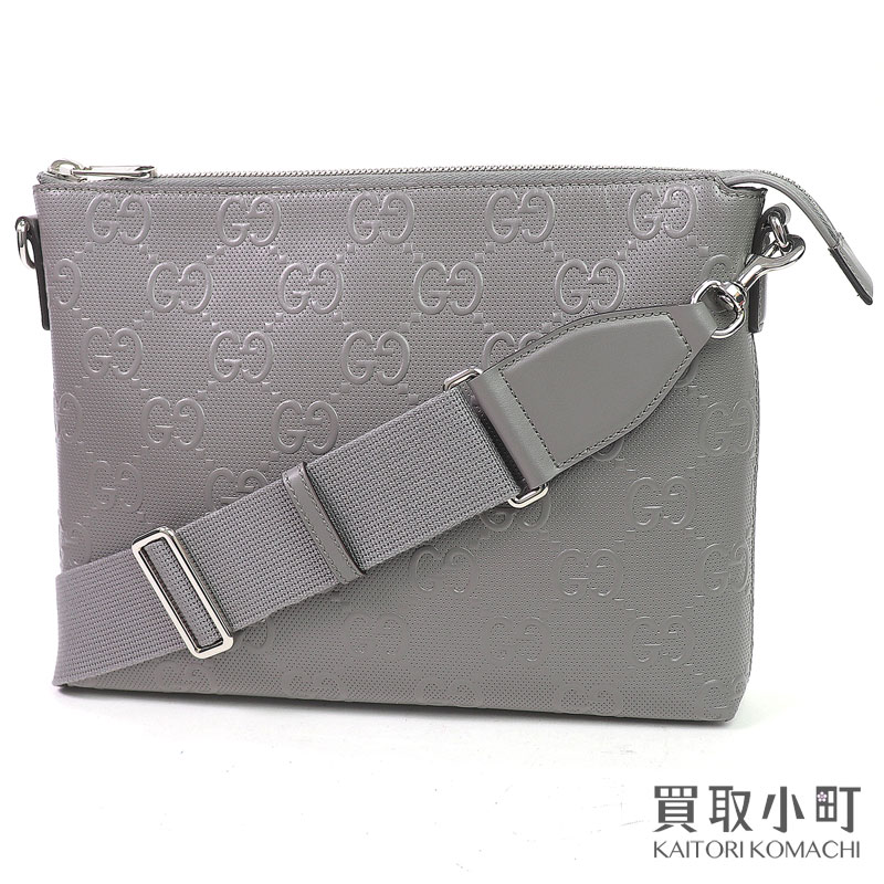 【最大1万円OFFクーポン! 4/10～】【美品】グッチ【GUCCI】GGエンボス ミディアム メッセンジャーバッグ グレー メンズ ショルダーバッグ クラッチ 斜め掛け GGエンボスカーフスキン 696009 1W3CN 1275 GG EMBOSSED MESSENGER BAG【中古】