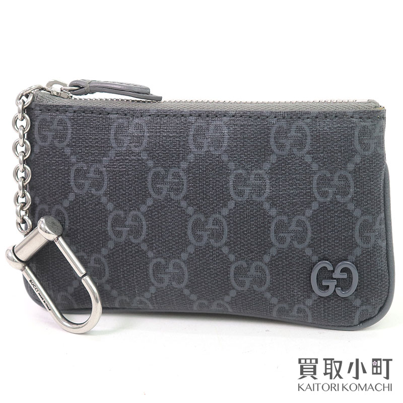 【美品】グッチ【GUCCI】 キーポーチ グレー トリム GGスプリーム キャンバス グレー ブラック ダブルG コインケース キーケース 820666 FACQC 1048 GREY TRIM KEY POUCH【Aランク】【中古】｜買取小町