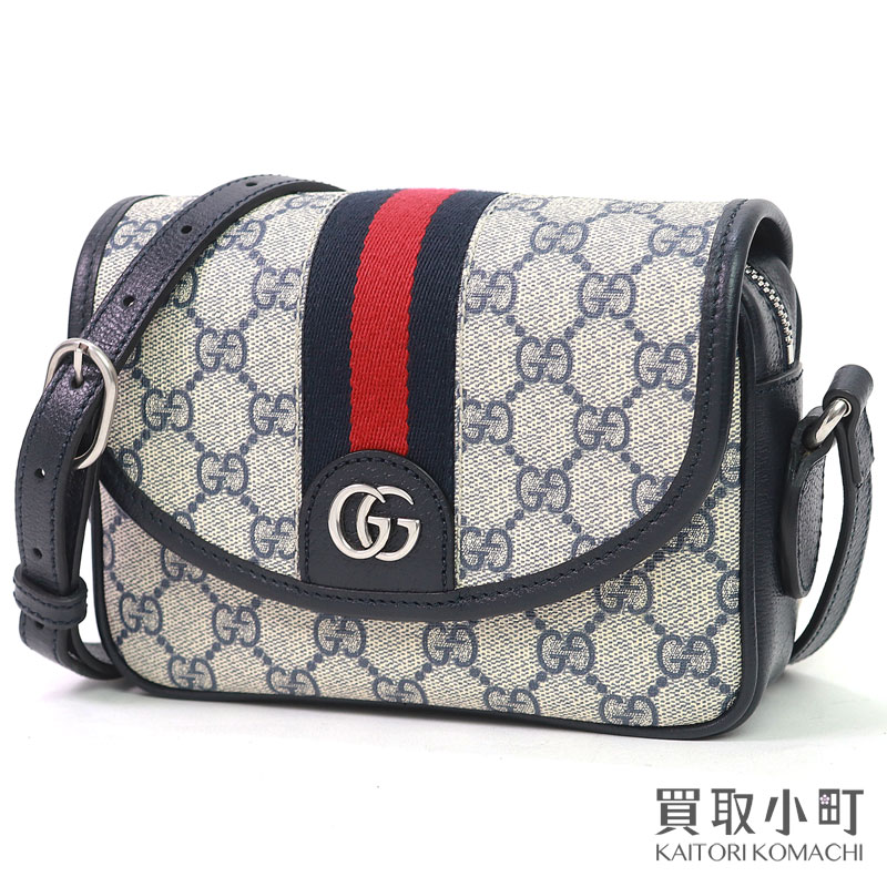 【最大限度1万円OFF引き換え証! 6/10～】【美品】グッチ【GUCCI】オフィディア GGスプリーム ミニショルダーバッグ ベージュ 青色 ウェブストライプ 曲がった掛け クラッチペダル ポシェット ダブルG 772239 FACUK 4047 OPHIDIA MINI SHOLUDER BA【中古】