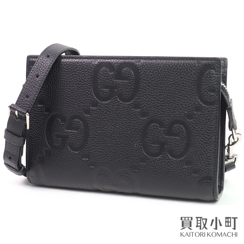 【美品】 グッチ【GUCCI】ジャンボGG ミニ御徒面子 黒いこと GGエンボスレザー ダブルG はりつけ台上半身 ショルダーバッグ 曲がった掛け 795240 AABY0 1000 JUMBO GG MINI BAG【A位置づける】【中古】