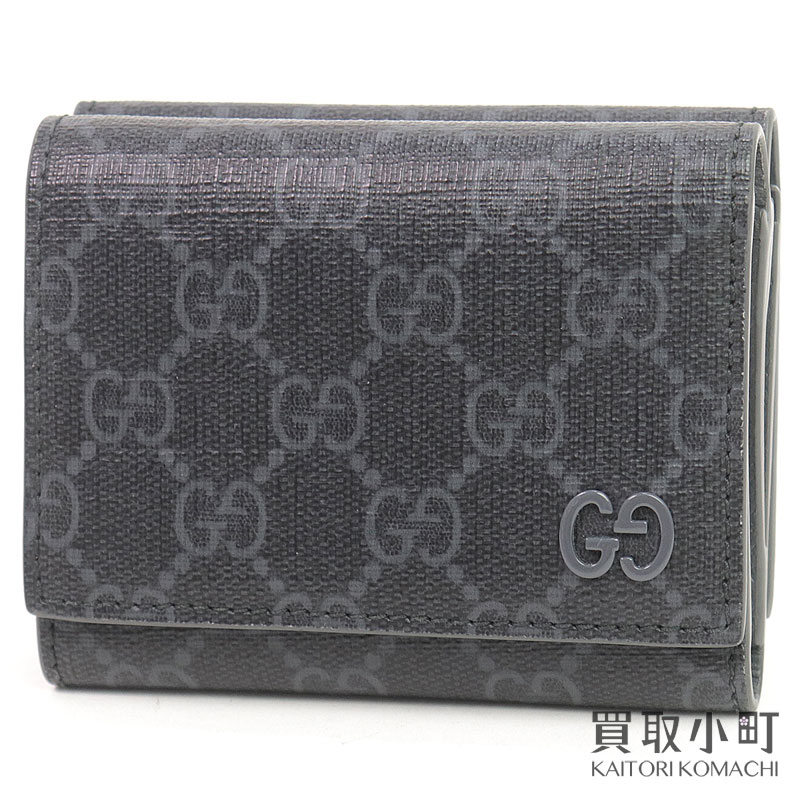 【最高限度3万円OFF引き換え証! 5/15～】【美品】グッチ【GUCCI】GG 箇条付き添い人 三つ折りウォレット 黒いこと 薄墨色 GGスプリーム 帆布 パウダーコンパクト 札入れ ミニ サイフ 769225 FACQC 1048 GG TRI FOLD WALLET WITH GG DETAIL【A【中古】 メンズ財布-財布・ケース