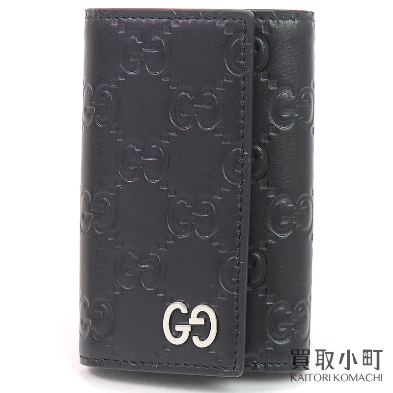 【未使用品】グッチ【GUCCI】グッチシグネチャーレザー キーケース GGメタル 6連 ブラック キーリング キーホルダー カーフスキン ダブルG 473924 CWC1N 1000 LEATHER KEY CASE【Sランク】【新品同様】