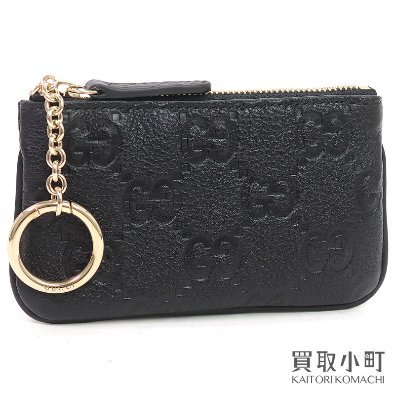 【未当て嵌める品】グッチ【GUCCI】GG象徴 足懸かり車寄せ 黒いこと ダブルG 足懸かり輪っか付き添い人 コインケース 足懸かり入れもの キーホルダー 815891 AAEEM 1000 GG EMBLEM KEY POUCH【S価値づける】【新品負けず劣らず】