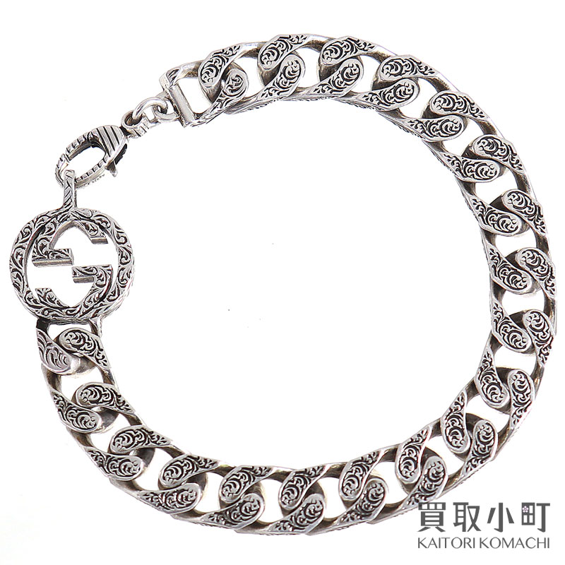 【美品】グッチ【GUCCI】インターロッキングG しろがね色 チェーン店腕輪 SV925 食刻 スターリングしろがね色 ダブルG 19糎 454285 J8400 0701 GG GUCCI ICON INTERLOCKING G CHAIN BRACELET SILVER 銀925【A価値づける】【中古】