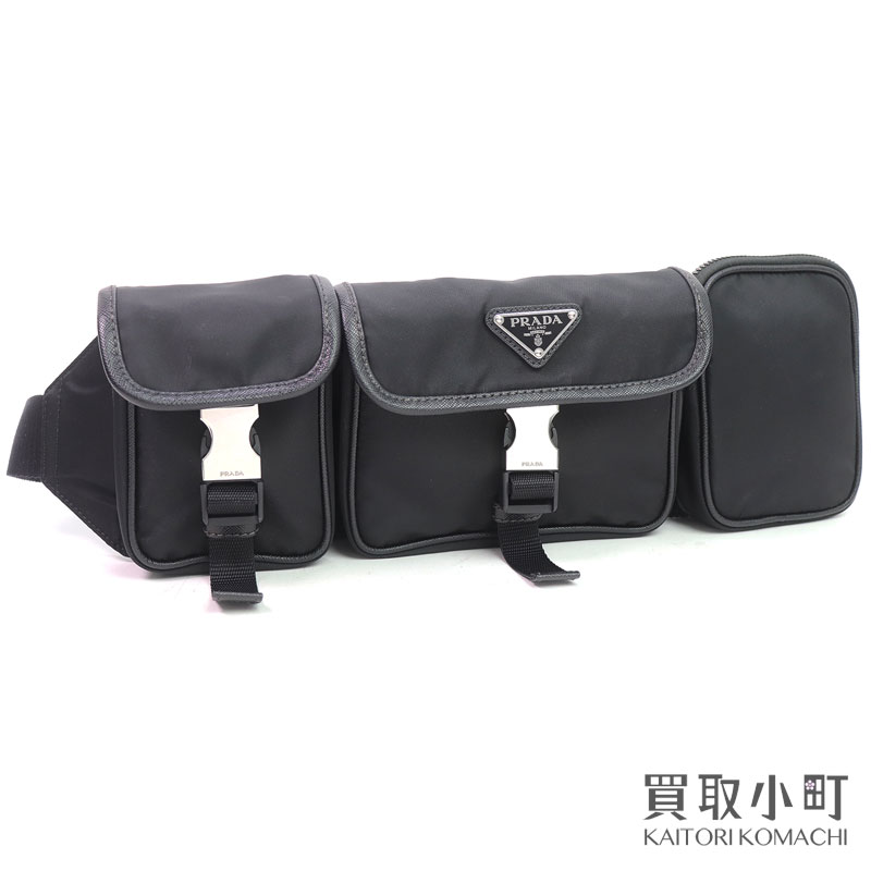 【最大1万円OFFクーポン! 7/20~】プラダ【PRADA】トリプルポケット ベルトバッグ トライアングルロゴ ブラック ナイロン ウエストバッグ クロスボディ ショルダー 斜め掛け 三角ロゴ 2VL018 TESSUTO POCKET BELT BAG【ABランク】 【中古】|買取小町