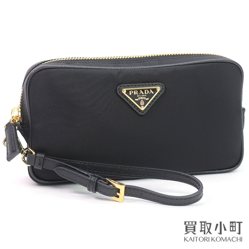 【新品負けず劣らず】プラダ 【PRADA】スモール Re-Nylon 合切袋 ３角形ロゴタイプ 黒いこと テスート リナイロン リストストラップバッグ 1NE055 2C05 F0002 RE-NYLON POUCH 【SA位置づける】【中古】