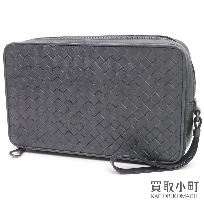 【美品】ボッテガ ヴェネタ 【BOTTEGA VENETA】イントレチャート クラッチバッグ ダークグレー カーフスキン セカンドバッグ メンズ ウォレット ドキュメントポーチ 391670 V4651 2015 BV INTRECCIATO CLUTCH CASE【Aランク】【中古】