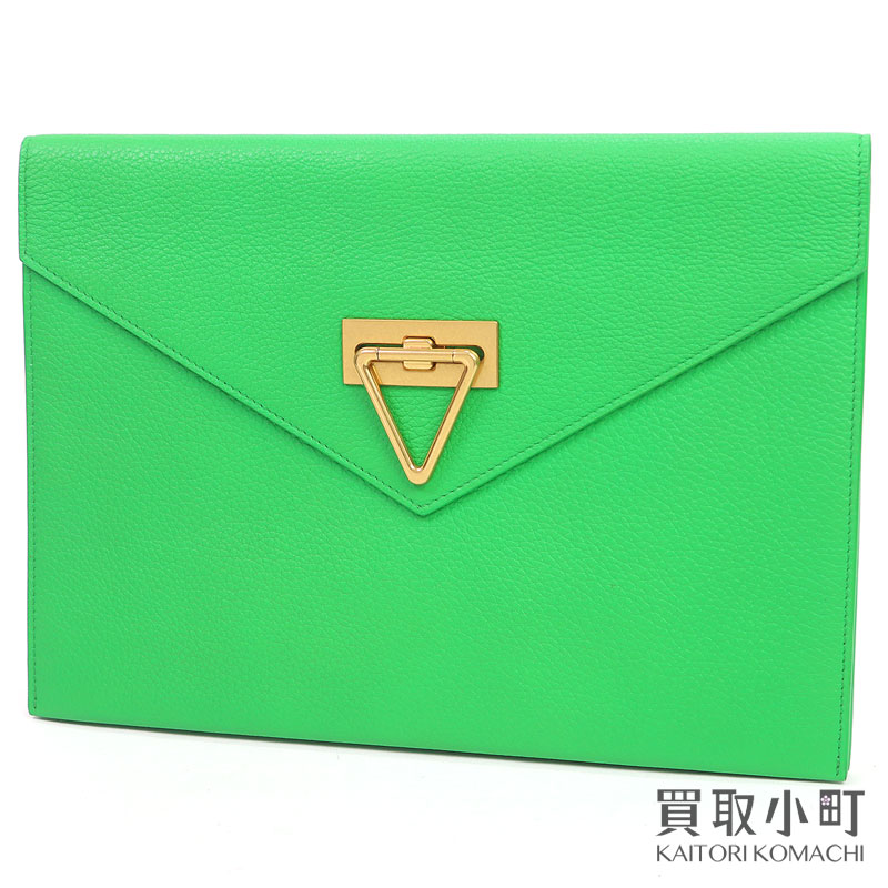 【美品】ボッテガ ヴェネタ 【BOTTEGA VENETA】サンジェルマン ドキュメントケース パラキート グレインレザー スリムクラッチバッグ ドキュメントホルダー ポーチ グリーンレザー SAINT GERMAIN LEATHER POUCH CASE【Aランク】【中古】