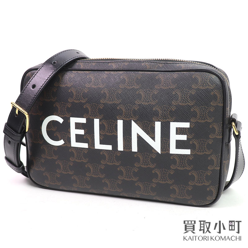 【美品】セリーヌ【CELINE】並み並み 飛脚屋御徒面子 ロゴプリントトリオンフキャンバス  ショルダーバッグ 曲がった掛け 黒いこと 194502CIM.38OG MEDIUM SHOULDER BAG【A序列付ける】【中古】
