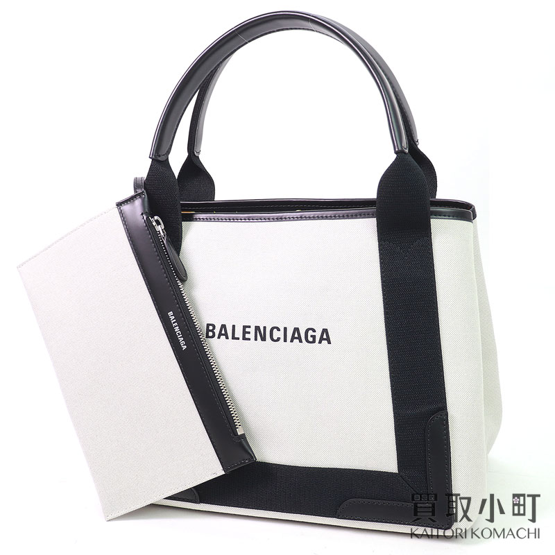 【美品】バレンシアガ 【BALENCIAGA】 ネイビーカバS スモール大いさ トートバッグ 綿織物帆布 自然的 ノアール 花柄上張り カバスS  339933 2AAQH 9266 #O NAVY CABAS S SMALL TOTE BAG【SA序列付ける】【中古】