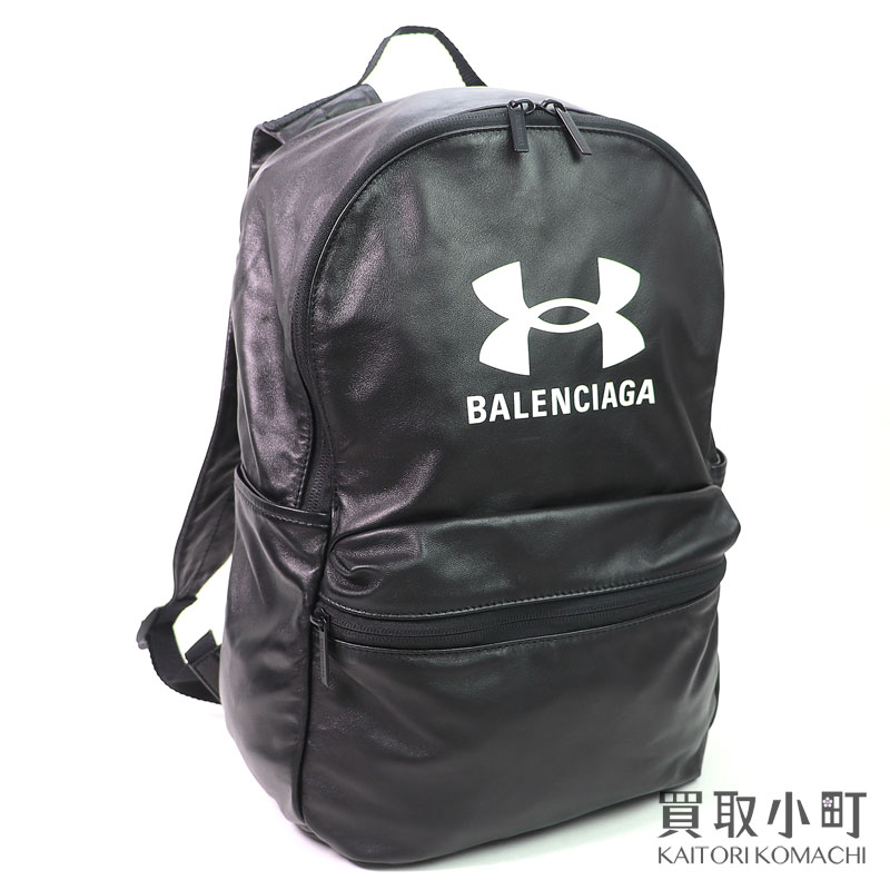 【最大3万円OFFクーポン! 4/15～】【美品】バレンシアガ × アンダーアーマー【BALENCIAGA× Under Armour】バックパック ブラック レザー ナイロンキャンバス リュックサック 折りたたみ エコバッグ 811748 2ABIM 1000 BACKPACK 【中古】