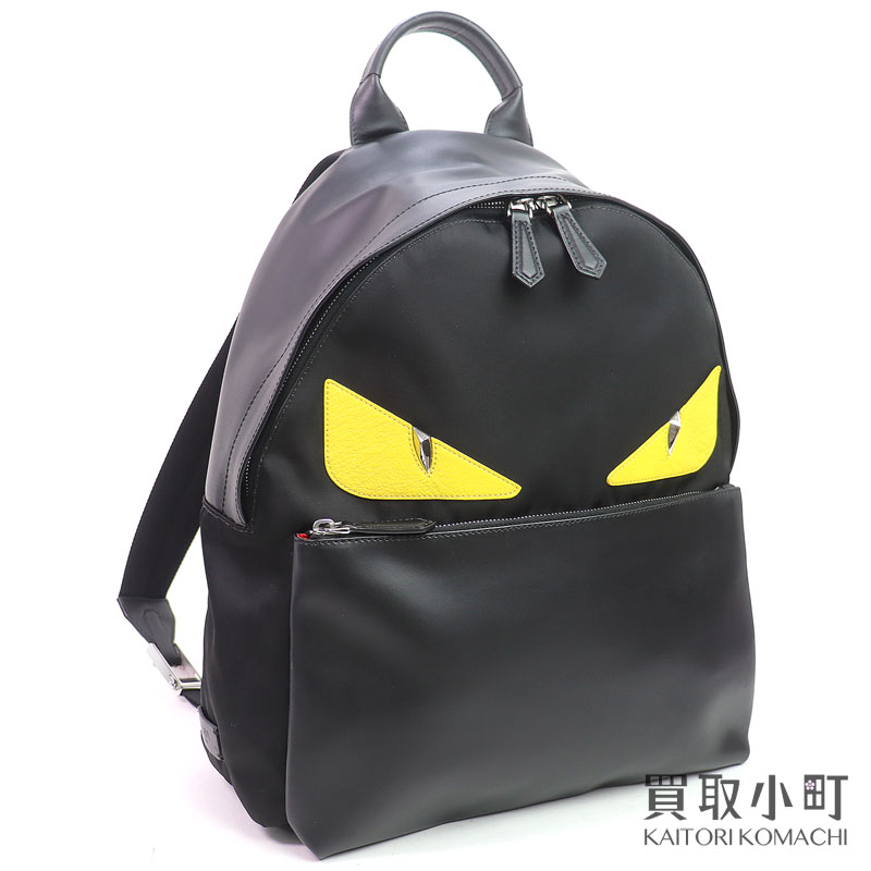 【美品】フェンディ 【FENDI】 御徒面子 バグズ 目玉 変わり種 うしろ側風呂敷き包み 黒いこと ナイロン×なめし革 背嚢 デイパック 7VZ012 8FC F0R2A BAG BUGS EYE MONSTER BACK PACK【A価値づける】【中古】