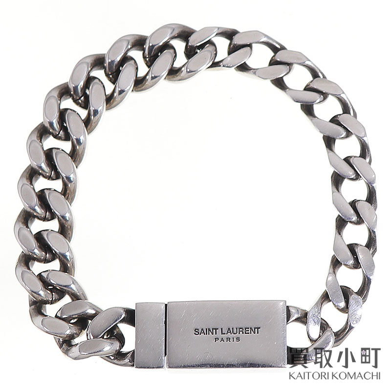 【美品】サンローラン【SAINT LAURENT PARIS】メタル チェーンブレスレット アシンメトリー 喜平チェーン アクセサリー ファッションジュエリー Mサイズ 731208 Y1500 8142 CHAIN BRACELET【Aランク】【中古】｜買取小町