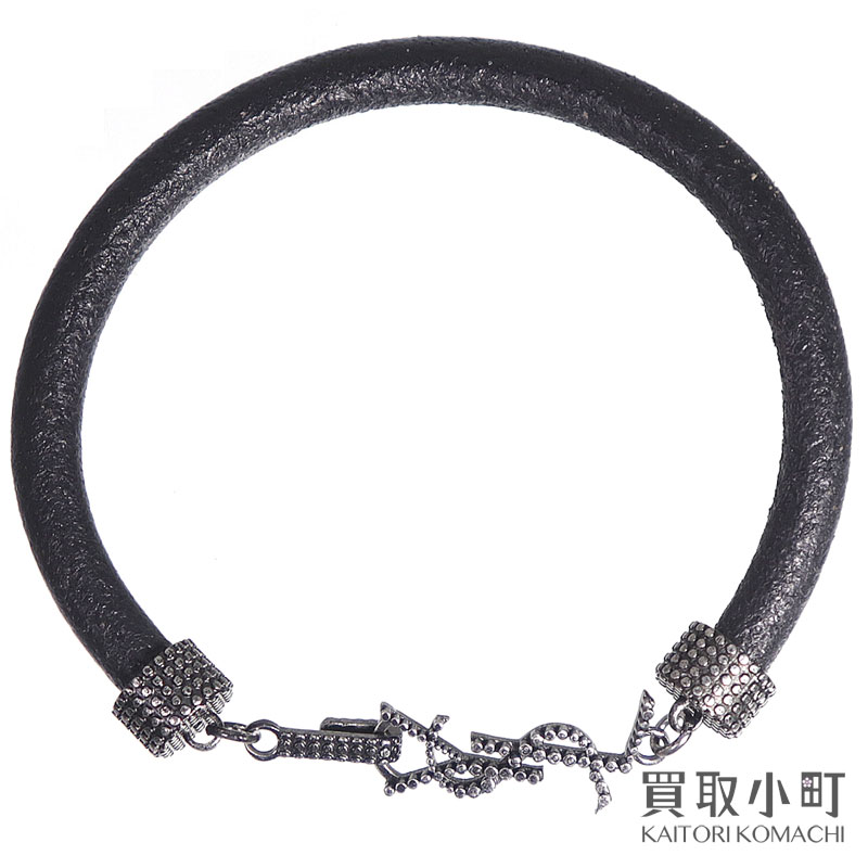 【未当て嵌める品】サンローラン 【YVES SAINT LAURENT】 オピウム 腕輪 クリンクルレザー＆金属元素 YSLスタッドメタル モノグラム 708790 0UZ0D 1000  OPIUM BRACELET【S価値づける】【新品負けず劣らず】