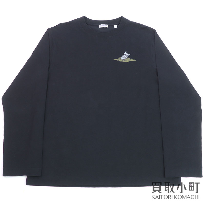 【美品】バーバリー【BURBERRY】ロングスリーブ スリーピングナイト コットンTシャツ ブラック 長袖 古着 服 アパレル #L 8121680 1006 LONG SLEEVE SLEEPING KNIGHT COTTON T SHIRT【Aランク】【中古】｜買取小町