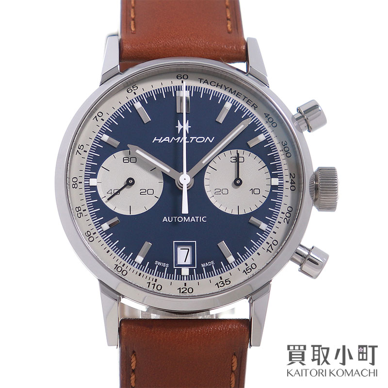 【美品】ハミルトン 【HAMILTON】アメリカンクラシック イントラマティック オートクロノ 40MM ブルー 革ベルト メンズウォッチ パンダダイヤル 自動巻き 男性用腕時計 H384160 H38416541 INTRA-MATIC AUTO WATCH【Aランク】【中古】|買取小町