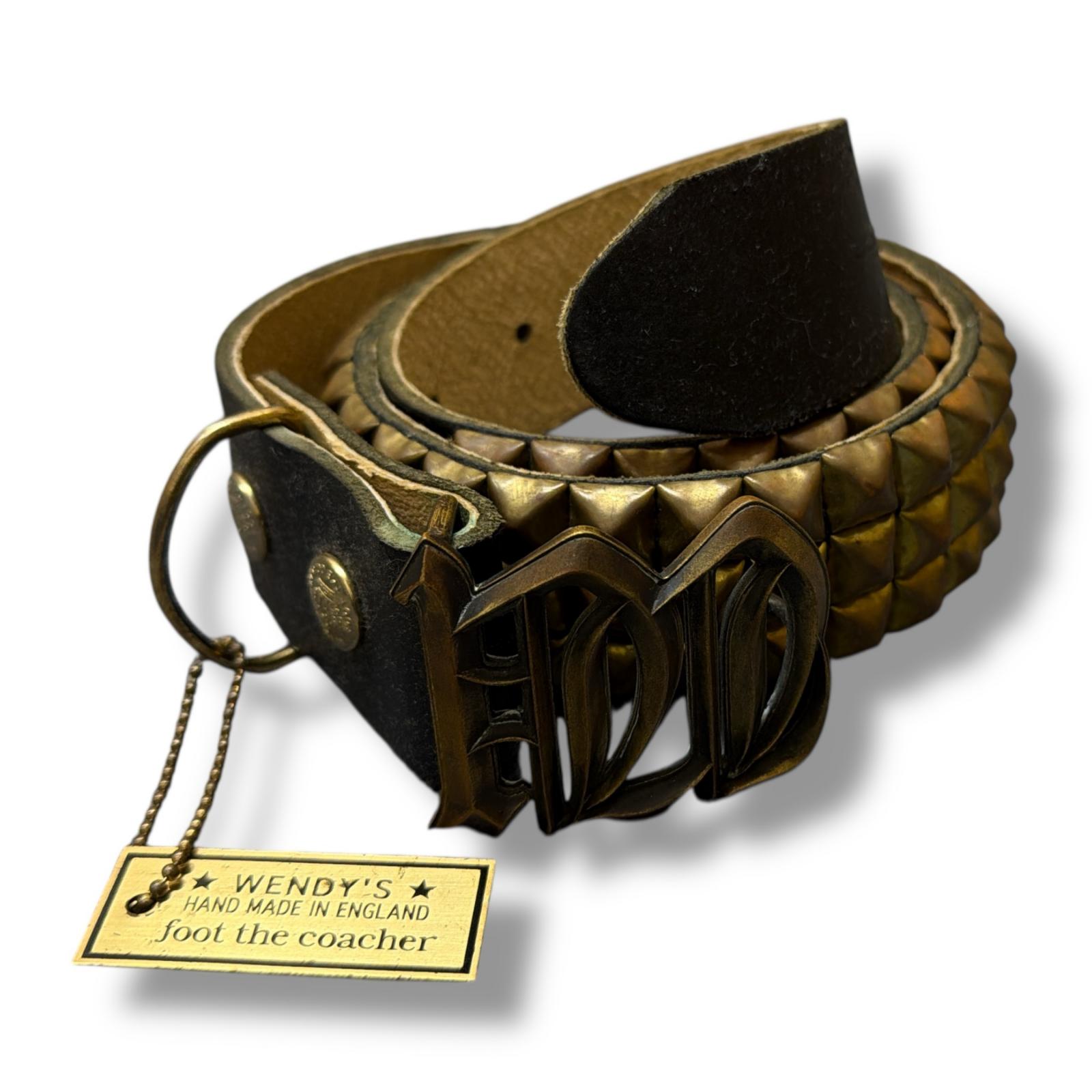 未当て嵌める foot the coacher・フットザコーチャー  × Wendy\u0027s ウェンディーズ w buckle belt(3 arow) 物質の状態SS バックル胴締め スタッズレザー 共同研究 大きさO/S ゴールド メンズ （1421M）【中古】