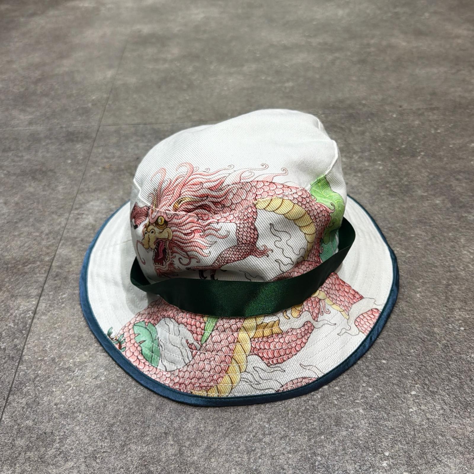 Casablanca カサブランカ ドラゴン プリント バケットハット 状態A ハット HAT001 サイズM/L ホワイト メンズ （2936M）【中古】