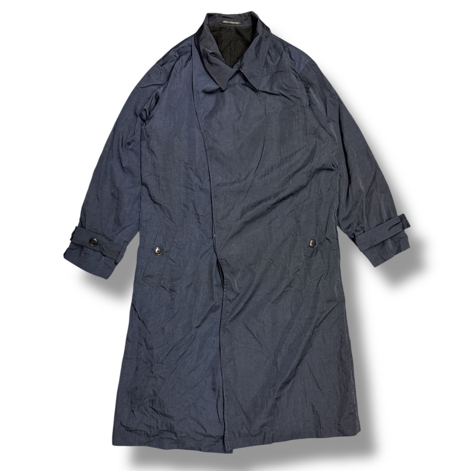 Yohji Yamamoto POUR HOMME・ヨウジヤマモトプールオム 24AW NYLON TWILL NAVY ASYMMETRY COAT 状態A ナイロンコート ロングジャケット HO-C13-606 サイズ3 ネイビー メンズ （91280A）【中古】