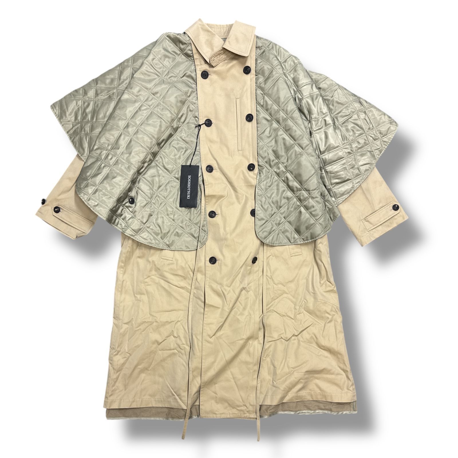 未使用 SOSHIOTSUKI・ソウシオオツキ 24AW LINING CAPE TRENCH COAT 状態SS ライニングケープトレンチコート ロングジャケット S24AW13CT サイズ44 ベージュ メンズ （94792A）【中古】
