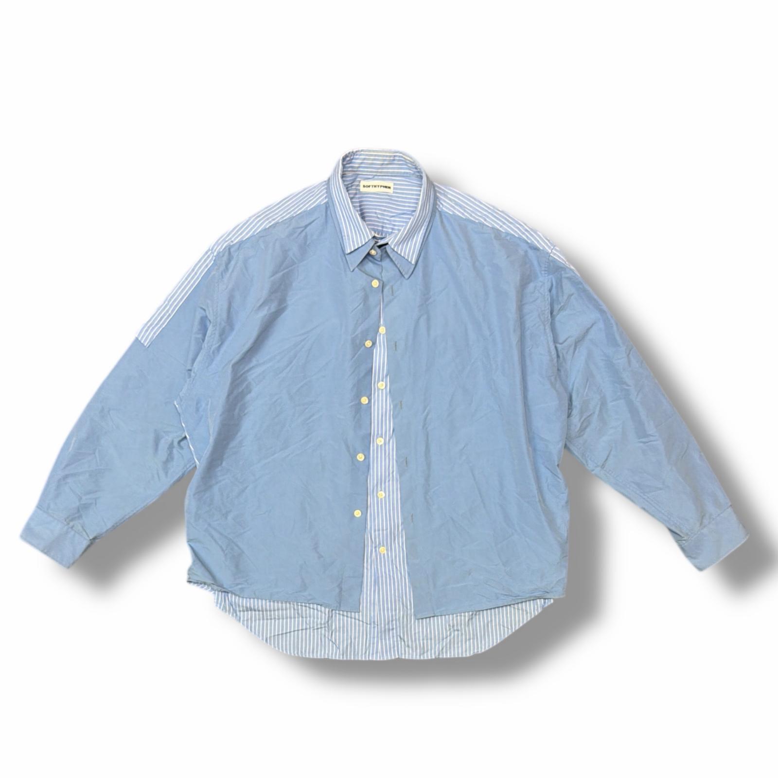 SOFTHYPHEN ソフトハイフン DOUBLE FRONT OVER SIZED SIGNATURE SHIRT 状態B ダブルフロントオーバーサイズシグネチャーシャツ MGMFB231265-930 サイズ3 ブルー メンズ （3783M）【中古】