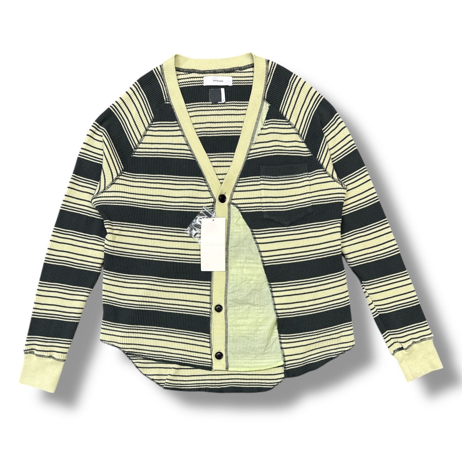 未当て嵌める FACETASM・ファセッタズム 25SS LAYERD WAFFLE KNIT CARDIGAN 物質の状態SS レイヤードワッフルニットカーディガン スウェーター NAT-KN-M01 大きさ4 濃灰色×ペパーミント メンズ （96032A）【中古】