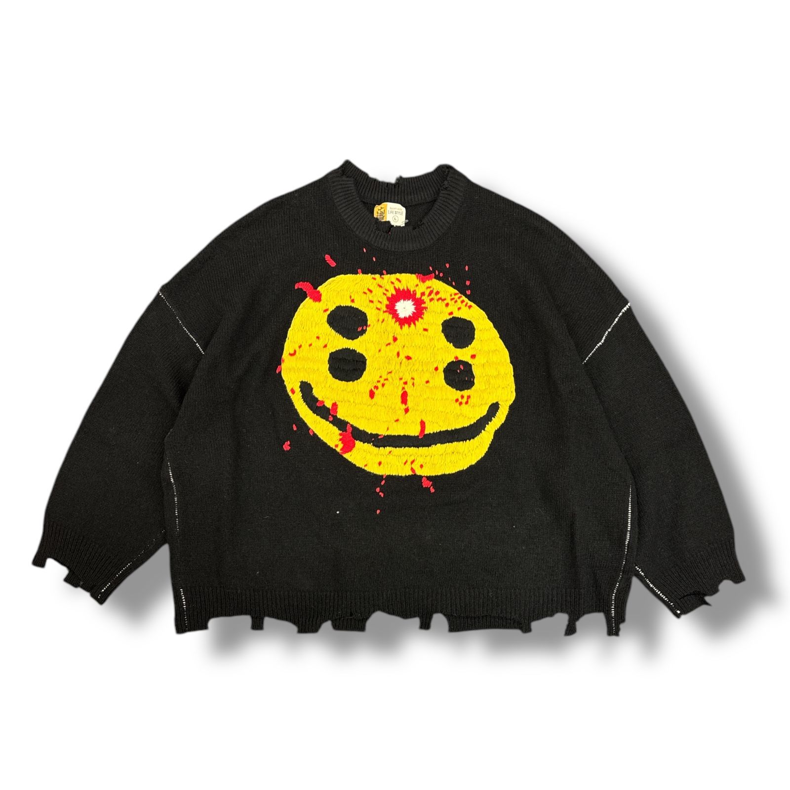 未使用 SAINT MICHAEL・セントマイケル × CPFM カクタスプラントフリーマーケット 24AW CREW KNT SMILE 状態SS クルーニットスマイル セーター コラボ SM-YS1-0000-C07 サイズL ブラック メンズ （86237A）【中古】 45,370円